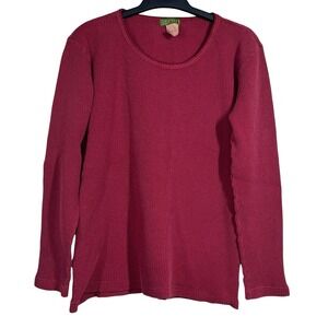 Vintage ESPRIT Waffle Knit Top Womens L Burgundy 100% Cotton Y2K USA Made
